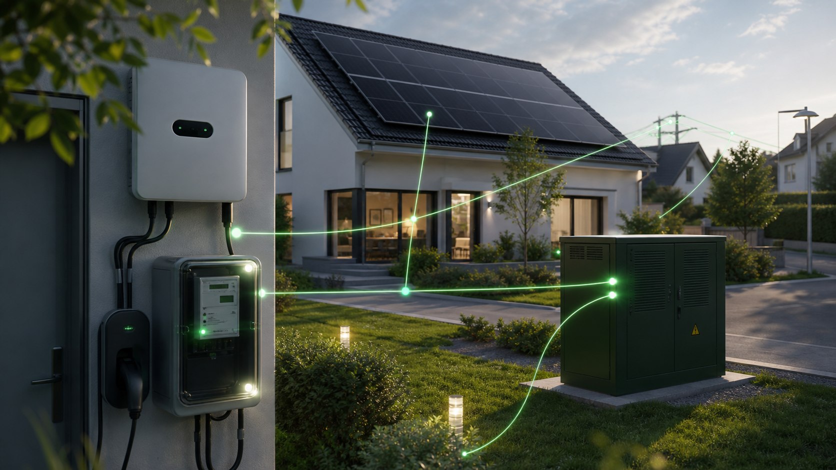 PV-Haus mit Smart Meter und Netzanschluss als Symbol f?r Prosumer und Netzentgelte