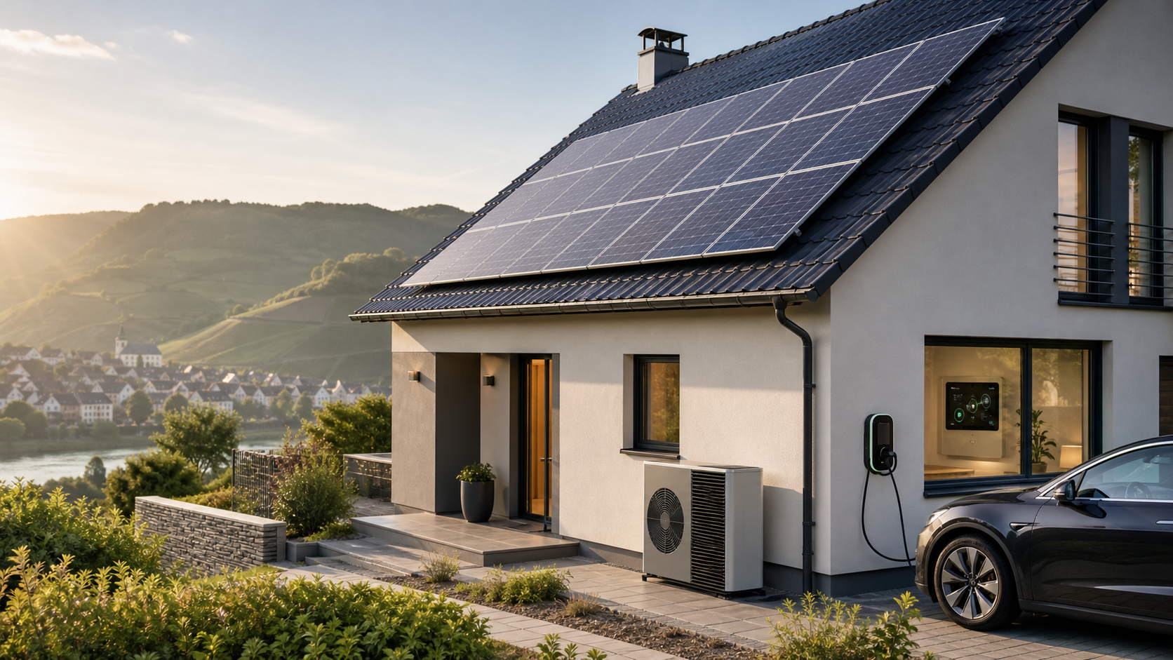 Wohnhaus in der Moselregion mit Photovoltaikanlage, Wärmepumpe, Wallbox und Elektroauto
